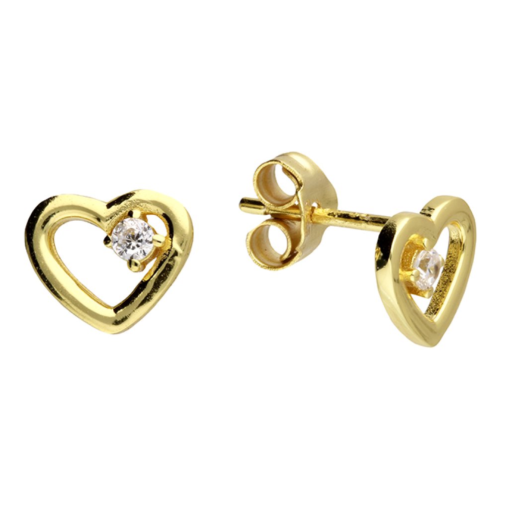 Gold Plated CZ Heart Stud Earrings