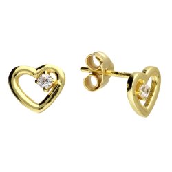 Gold Plated CZ Heart Stud Earrings