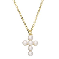 Gold Plated Faux Pearl Cross Necklace