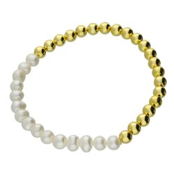 Gold Plated Half Beaded and Half Freshwater Pearl Bracelet