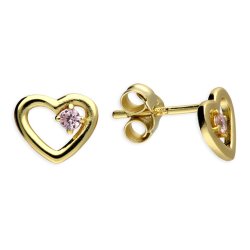 Gold Plated Pink CZ Heart Stud Earrings