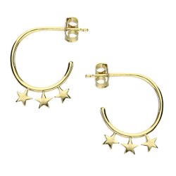 Gold Plated Three Star Hoop Earrings