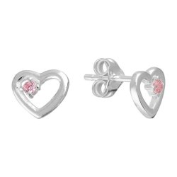 Pink CZ Heart Stud Earrings