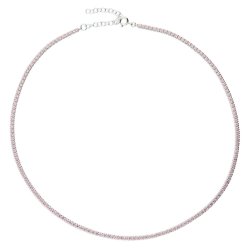 Pink CZ Silver Tennis Necklace